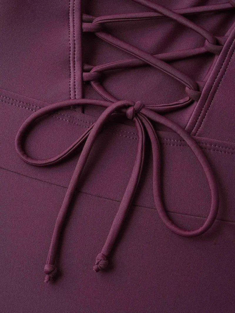 Adjustable Back Ties Pleated Swim Dress