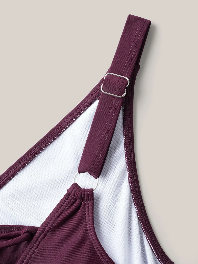 Adjustable Back Ties Pleated Swim Dress