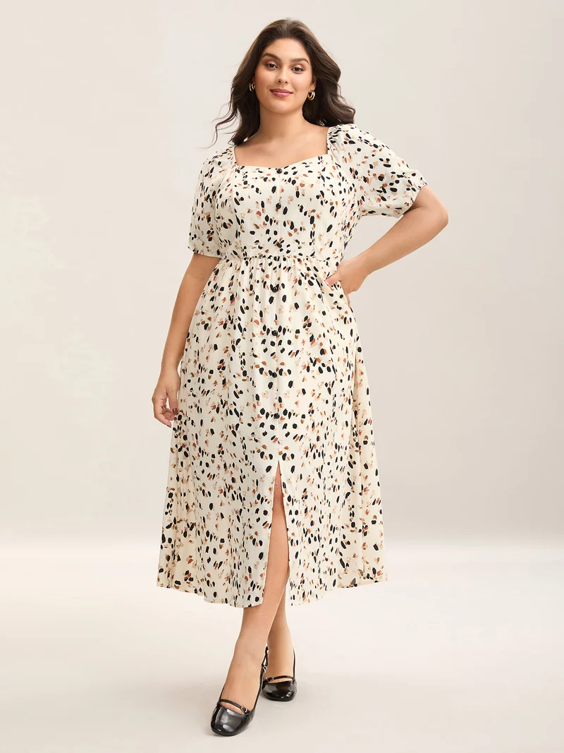 Leopard Print Stretchy Waist Wavy Hem Dress