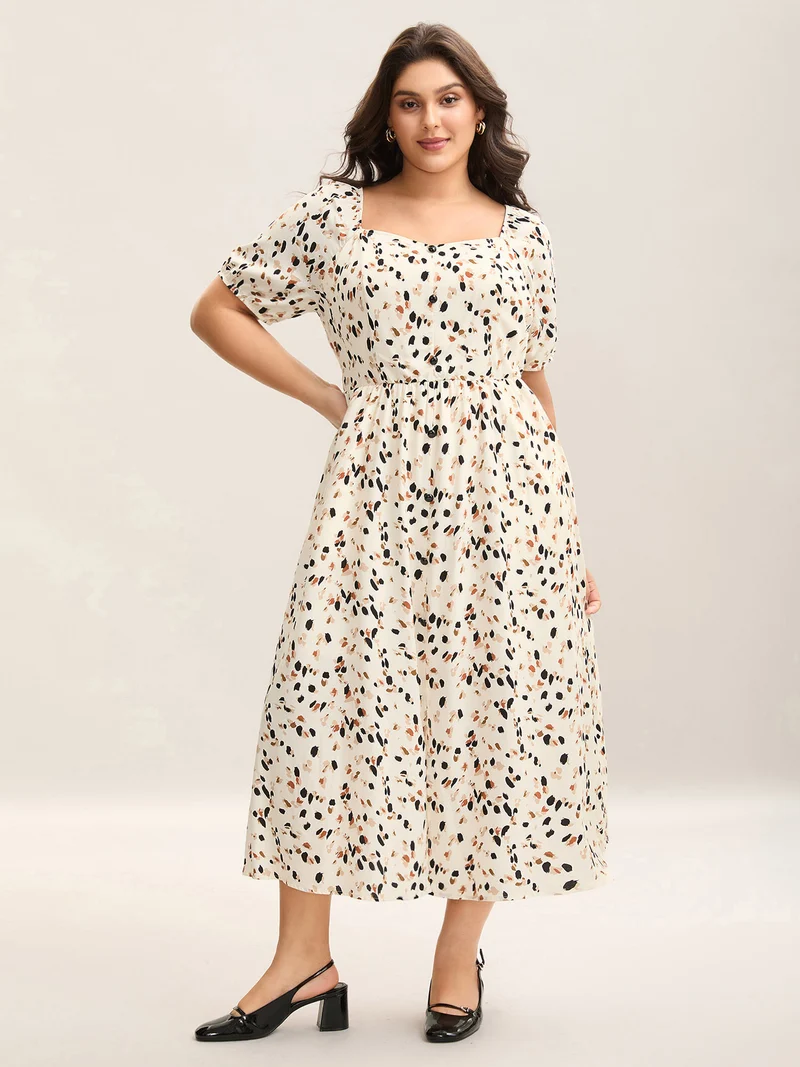 Leopard Print Stretchy Waist Wavy Hem Dress