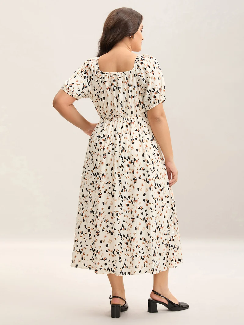 Leopard Print Stretchy Waist Wavy Hem Dress