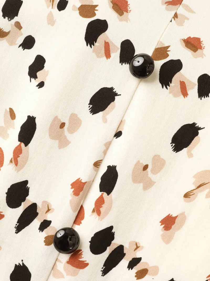 Leopard Print Stretchy Waist Wavy Hem Dress