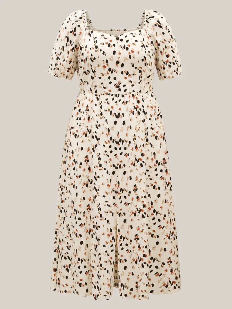 Leopard Print Stretchy Waist Wavy Hem Dress