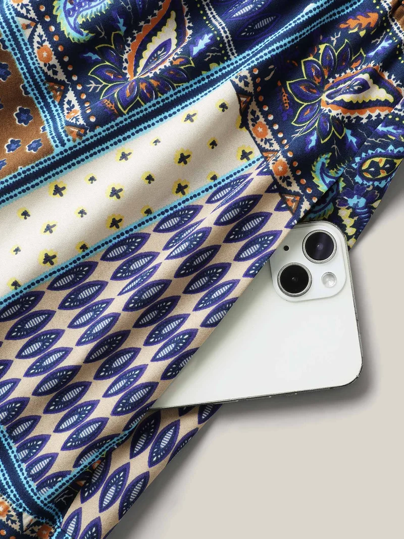 Boho Print Webbed Neck Midi Dress