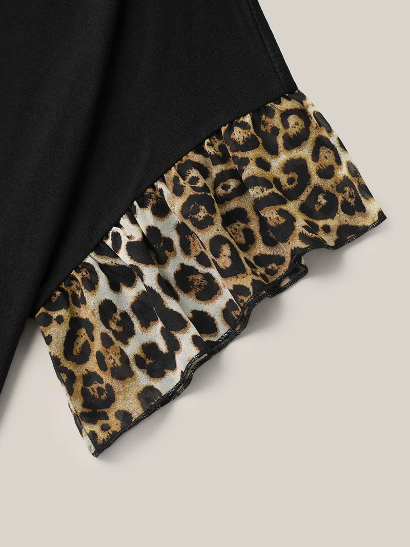 Leopard Pattern Spliced Fitted T-Shirt