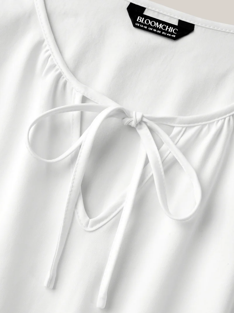 Textured Eyelet Sleeve Pockets Midi Dress