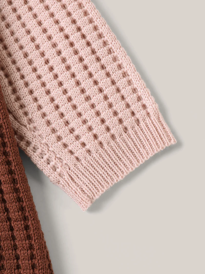 Arc Hem Color Block Tie Front Cardigan