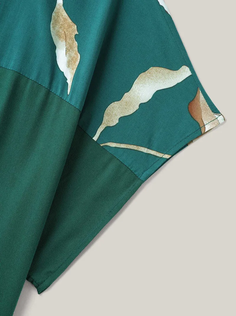 Tropical Floral Print Spliced Blouse