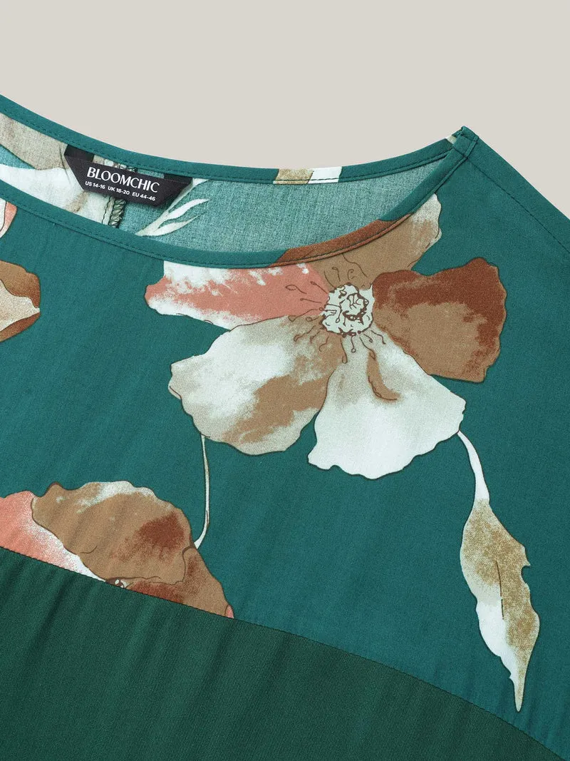 Tropical Floral Print Spliced Blouse