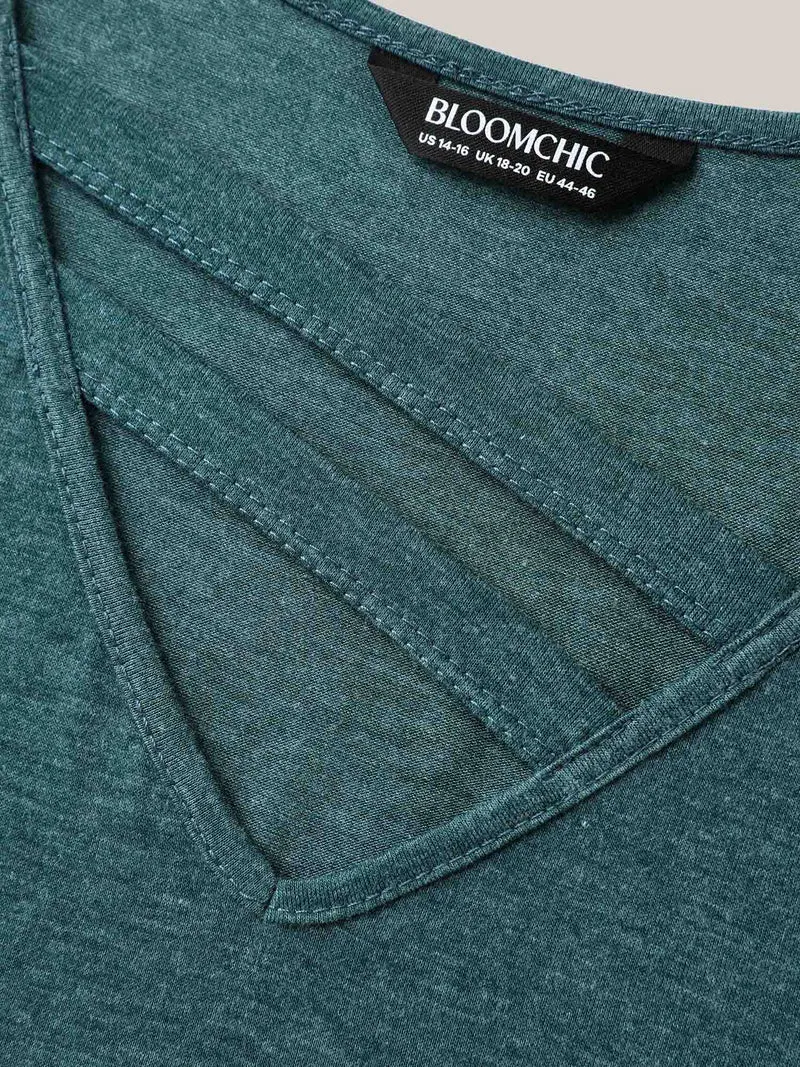 Heather Stretchy Neck Cut-Out T-Shirt