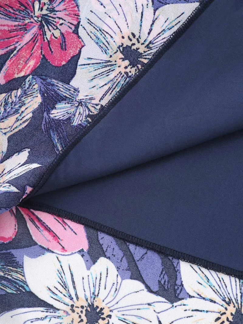 Large Flower Print Overlap Hem Midi Dress