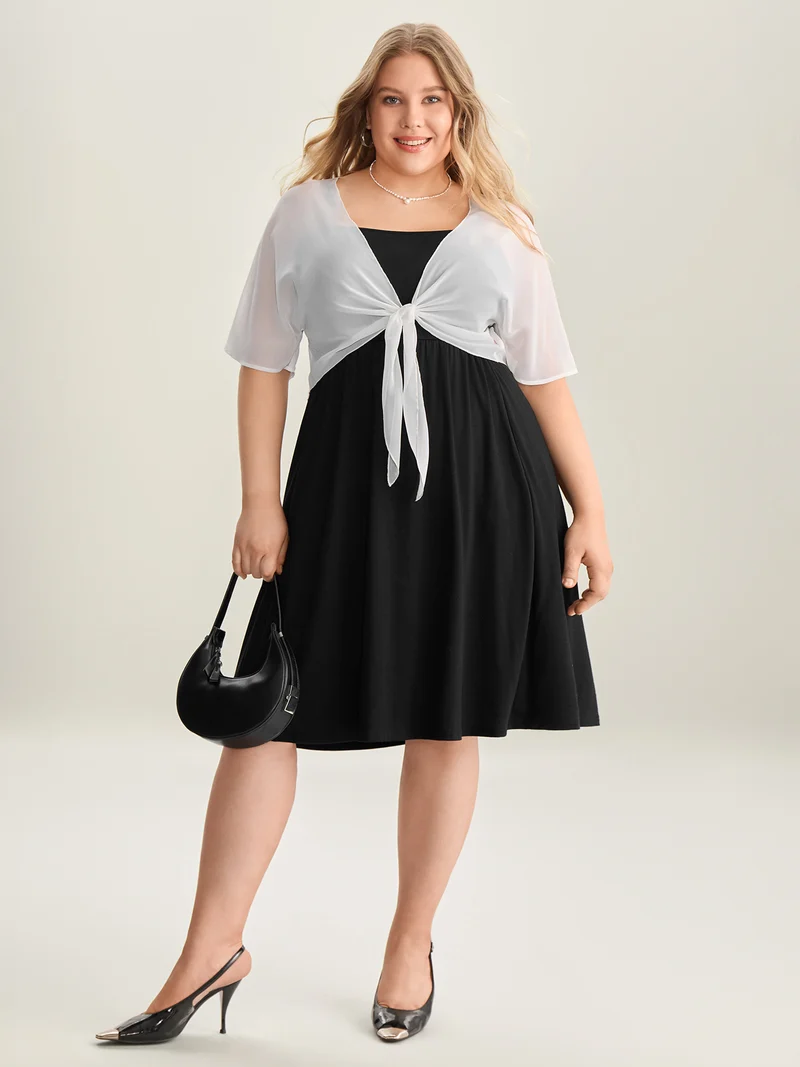 Two-Piece Knotted Pockets Midi Dress