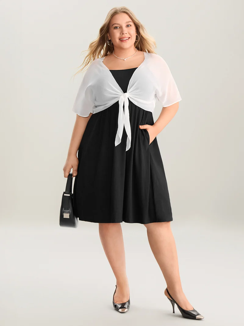 Two-Piece Knotted Pockets Midi Dress