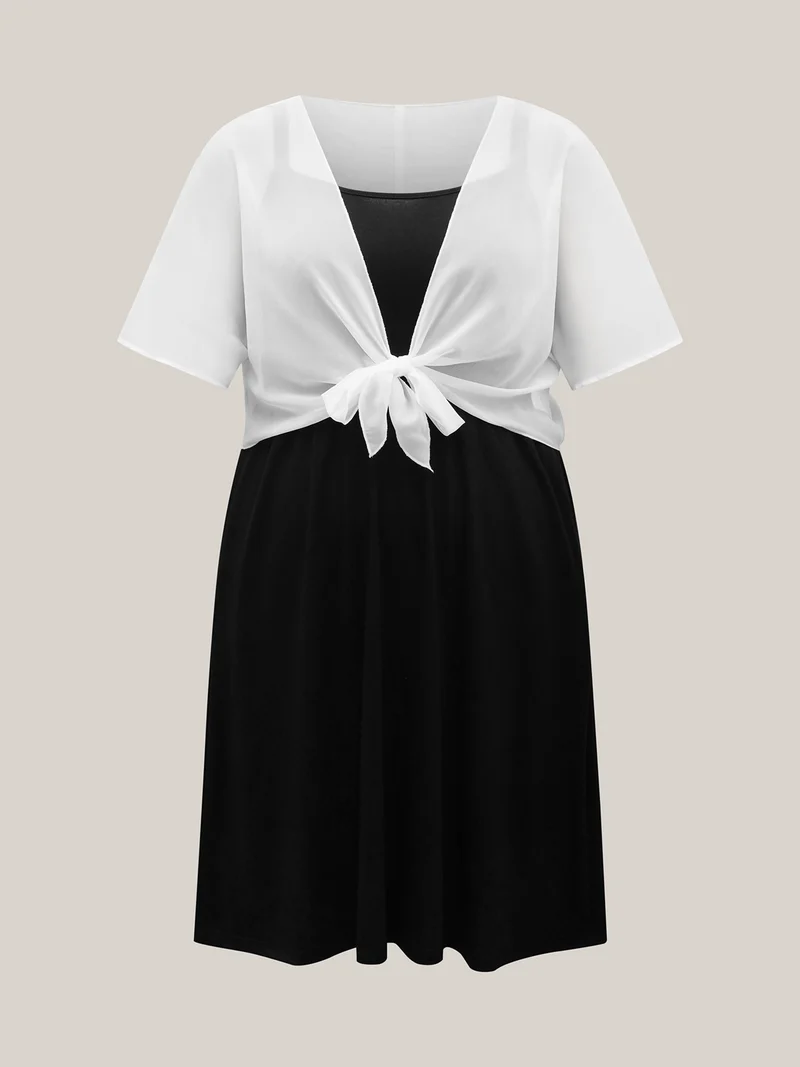 Two-Piece Knotted Pockets Midi Dress