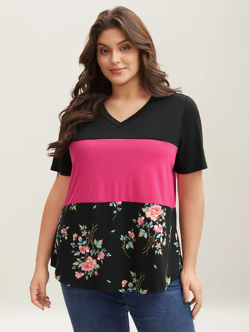 Color Block Heather Stretchy Fitted T-Shirt