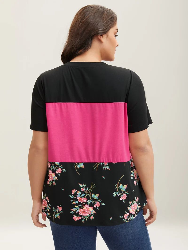 Color Block Heather Stretchy Fitted T-Shirt
