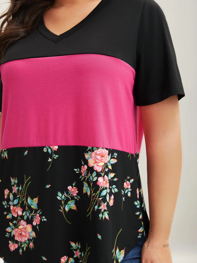 Color Block Heather Stretchy Fitted T-Shirt