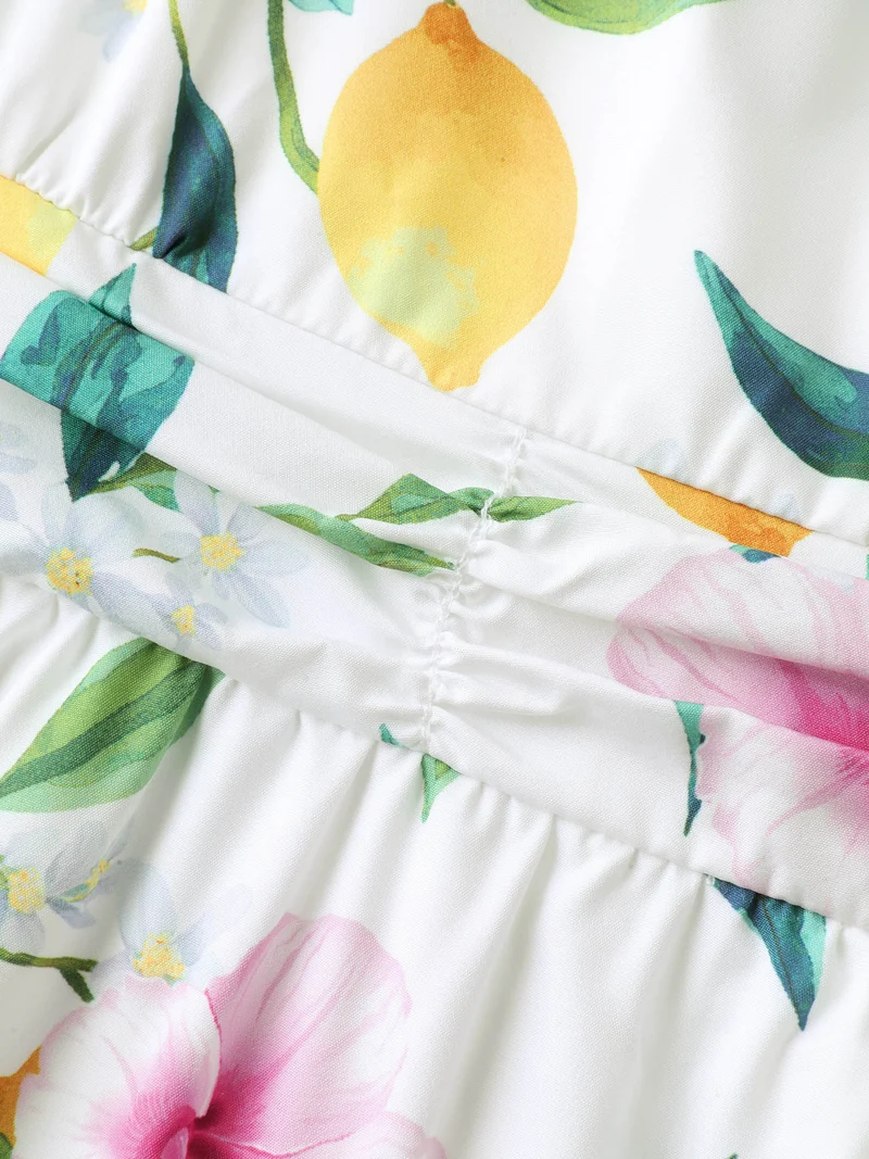 Large Floral Pattern Pleated Waist Midi Dress