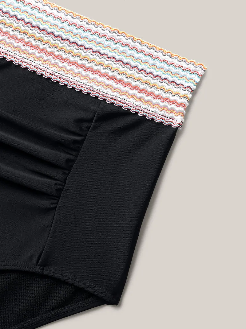 Contrast Waistband Ruched Fitted Swim Bottoms