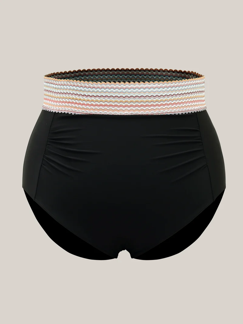 Contrast Waistband Ruched Fitted Swim Bottoms