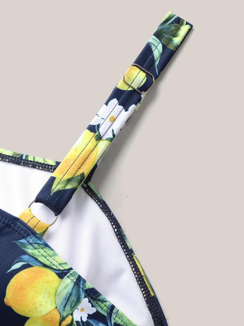 Lemon Print Twist Front Flowy Swim Dress