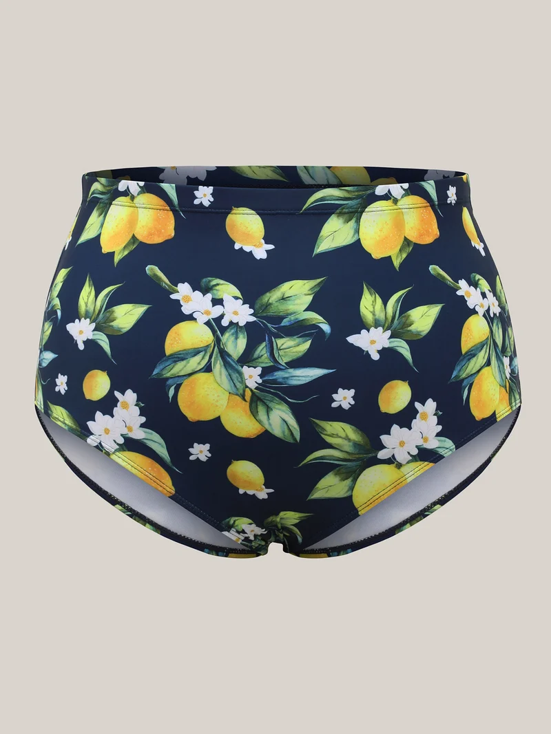 Lemon Print Twist Front Flowy Swim Dress