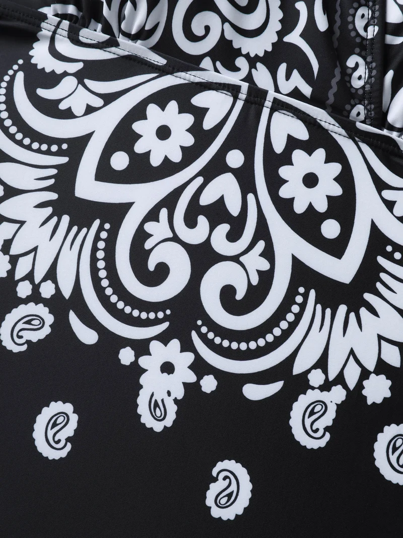Boho Print Surplice Neck Swim Top