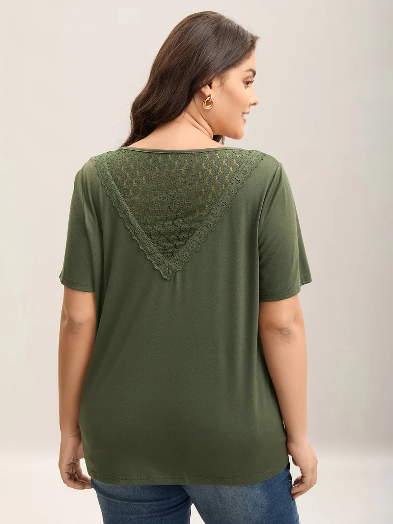 Stretchy Floral Back Cut-Out T-Shirt