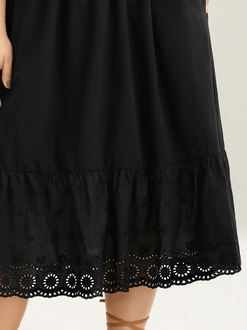 Cotton Embroidered Lace Tiered Hem Skirt