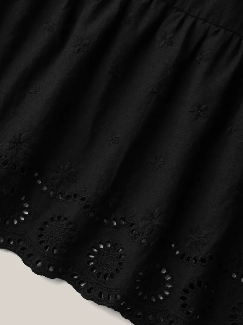 Cotton Embroidered Lace Tiered Hem Skirt