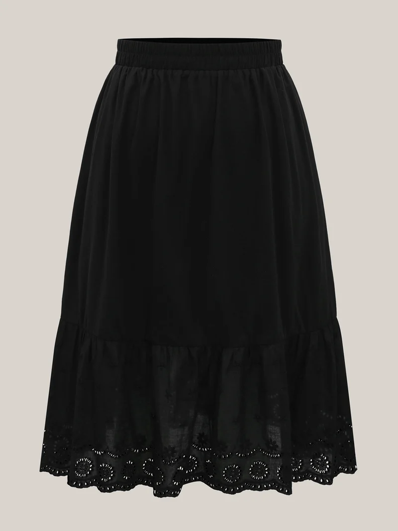 Cotton Embroidered Lace Tiered Hem Skirt