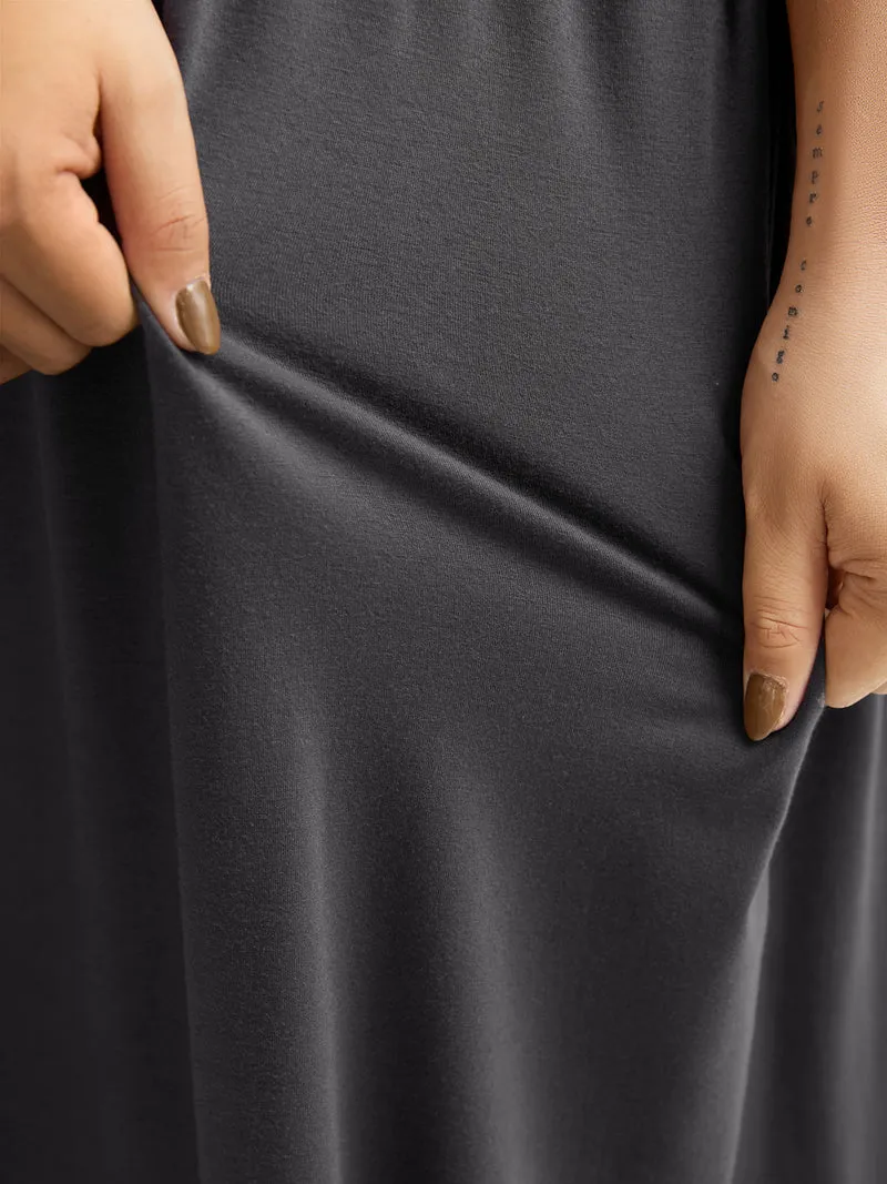 Supersoft Wide Waistband Pleated Plain Midi Skirt