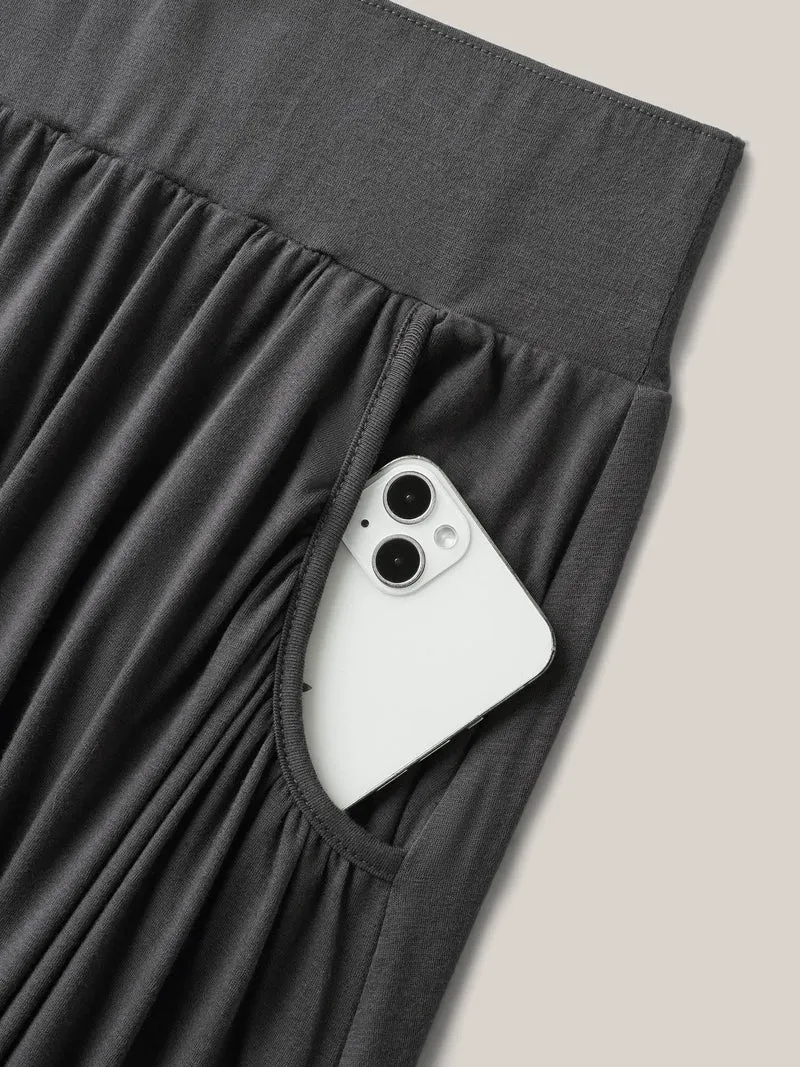 Supersoft Wide Waistband Pleated Plain Midi Skirt