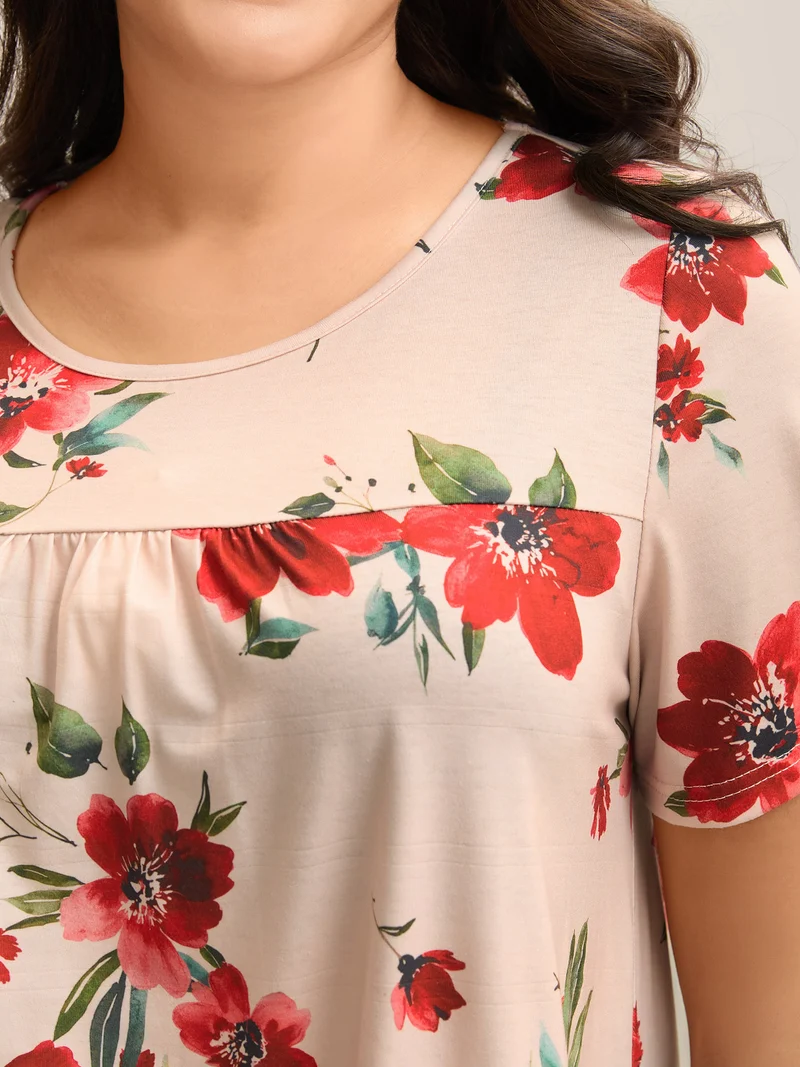 Dreamy Floral Print Flowy Pleated T-Shirt