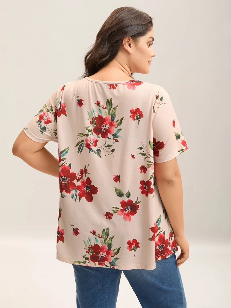 Dreamy Floral Print Flowy Pleated T-Shirt