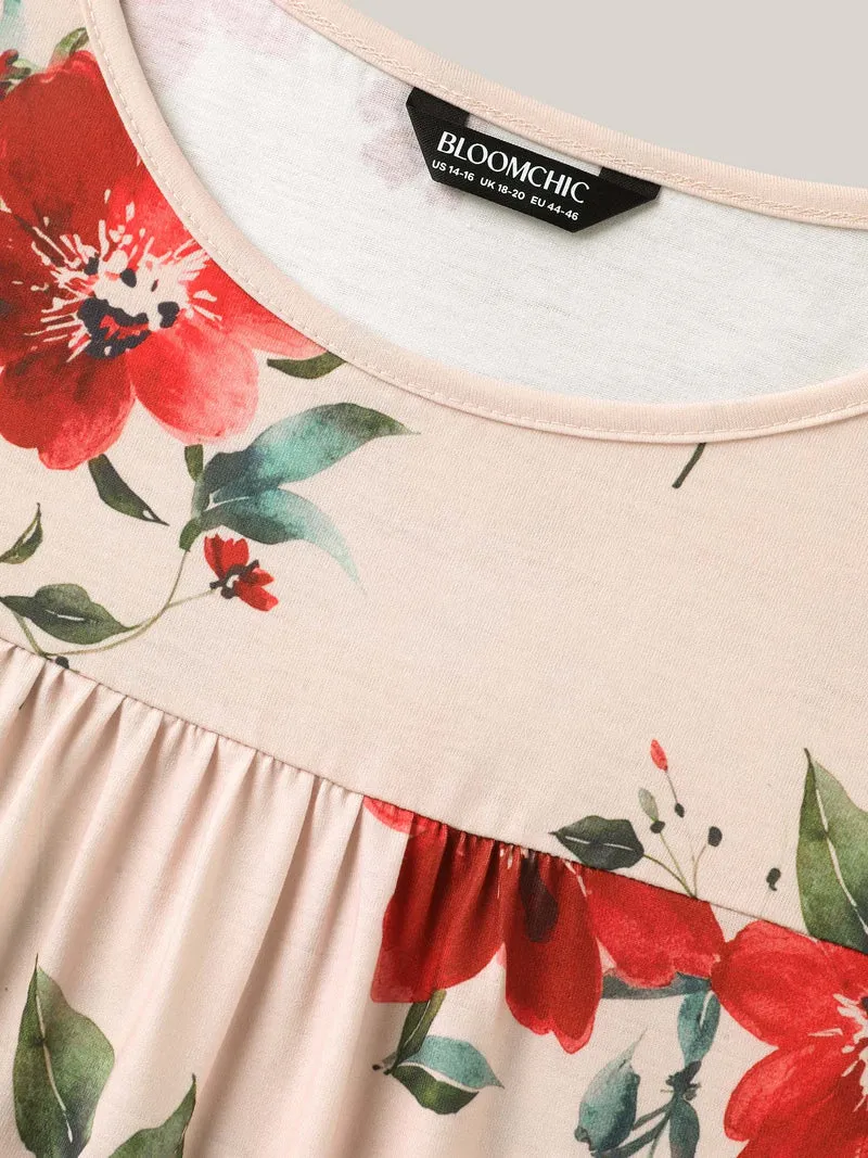 Dreamy Floral Print Flowy Pleated T-Shirt