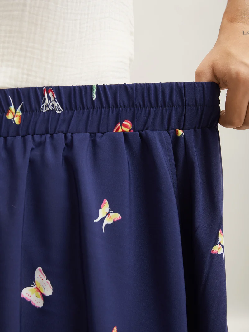 Garden Print Pleated Midi Skirt