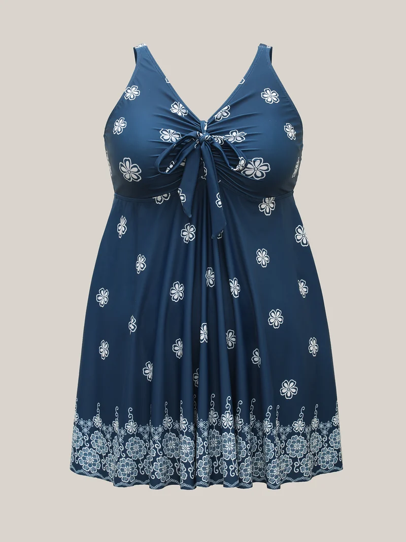 Floral Fun Knotted Bodice Swim Dress