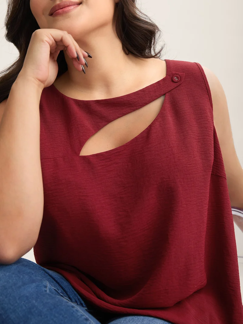 Asymmetrical Neckline Cut-Out Solid Tank Top