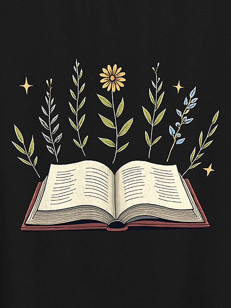 Garden Books Pattern Round Neck T-Shirt