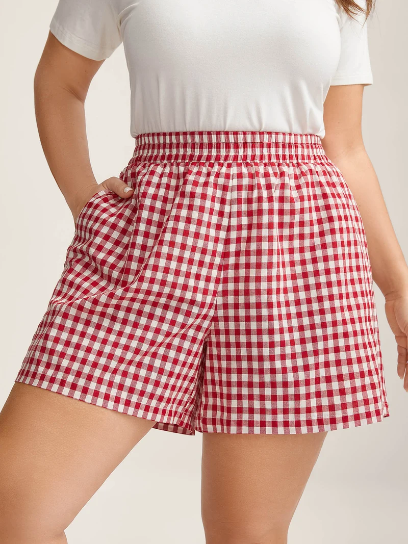 Delicate Plaid Print Wide-Leg Lounge Shorts