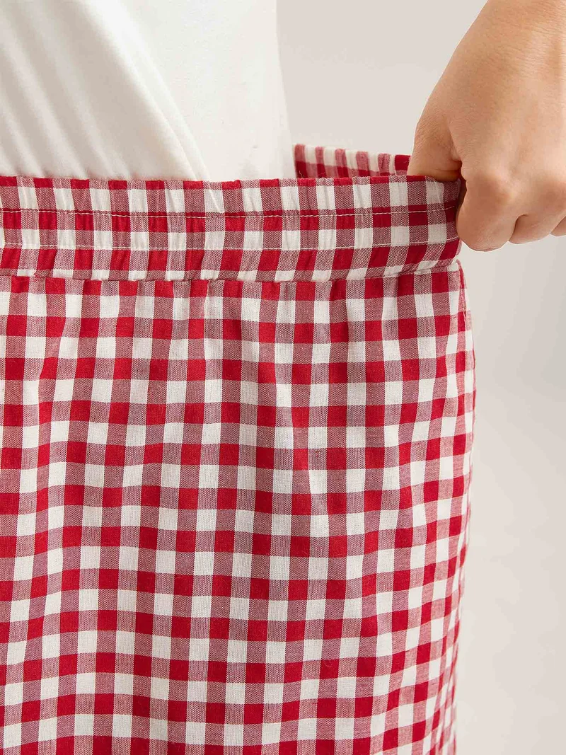 Delicate Plaid Print Wide-Leg Lounge Shorts