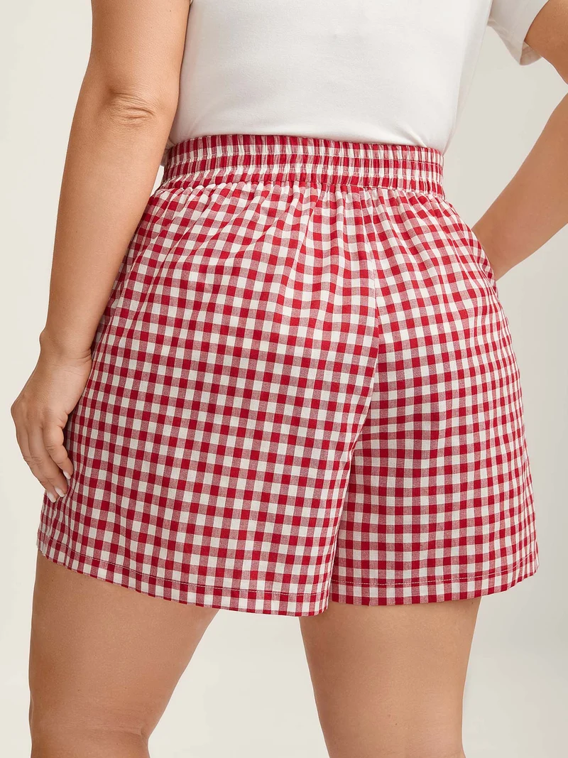 Delicate Plaid Print Wide-Leg Lounge Shorts