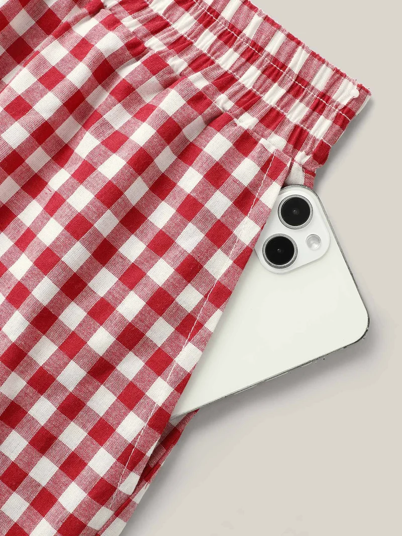 Delicate Plaid Print Wide-Leg Lounge Shorts
