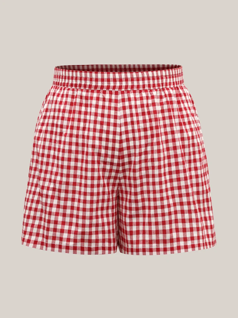 Delicate Plaid Print Wide-Leg Lounge Shorts