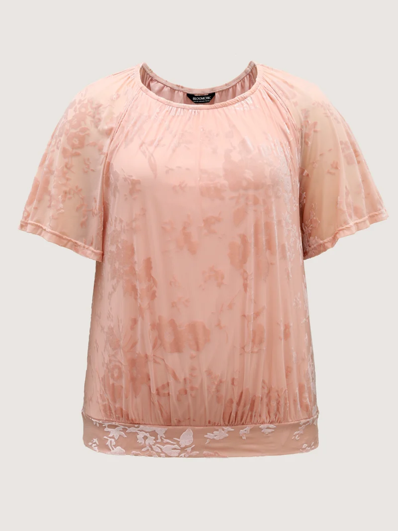 Textured Stretchy Sheer Crew Neck T-Shirt