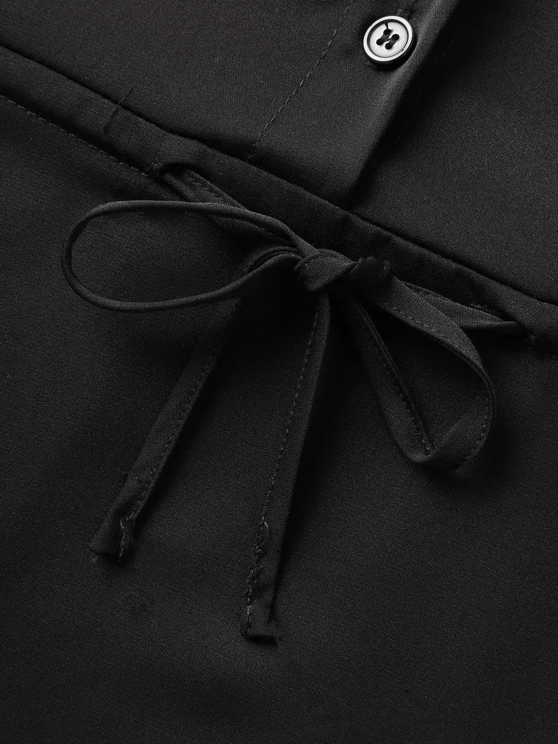 Solid Drawstring Waist Blouse