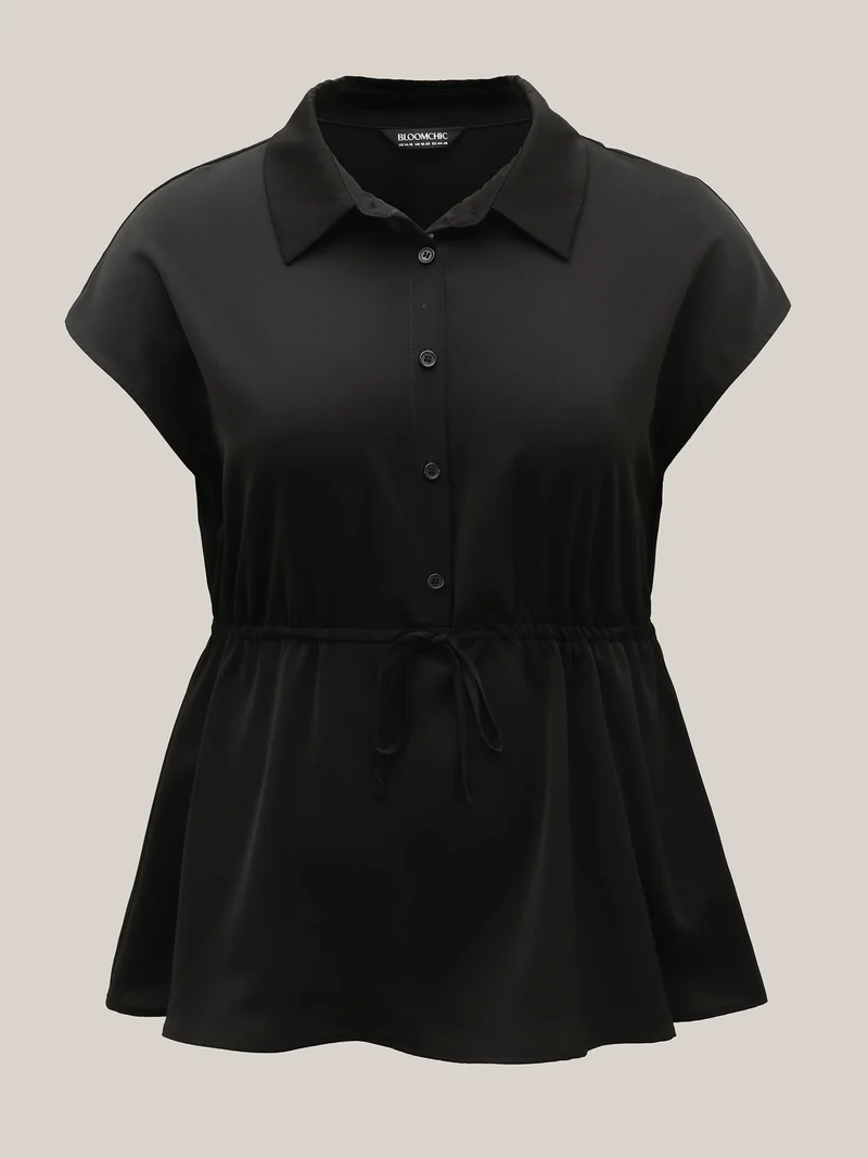 Solid Drawstring Waist Blouse