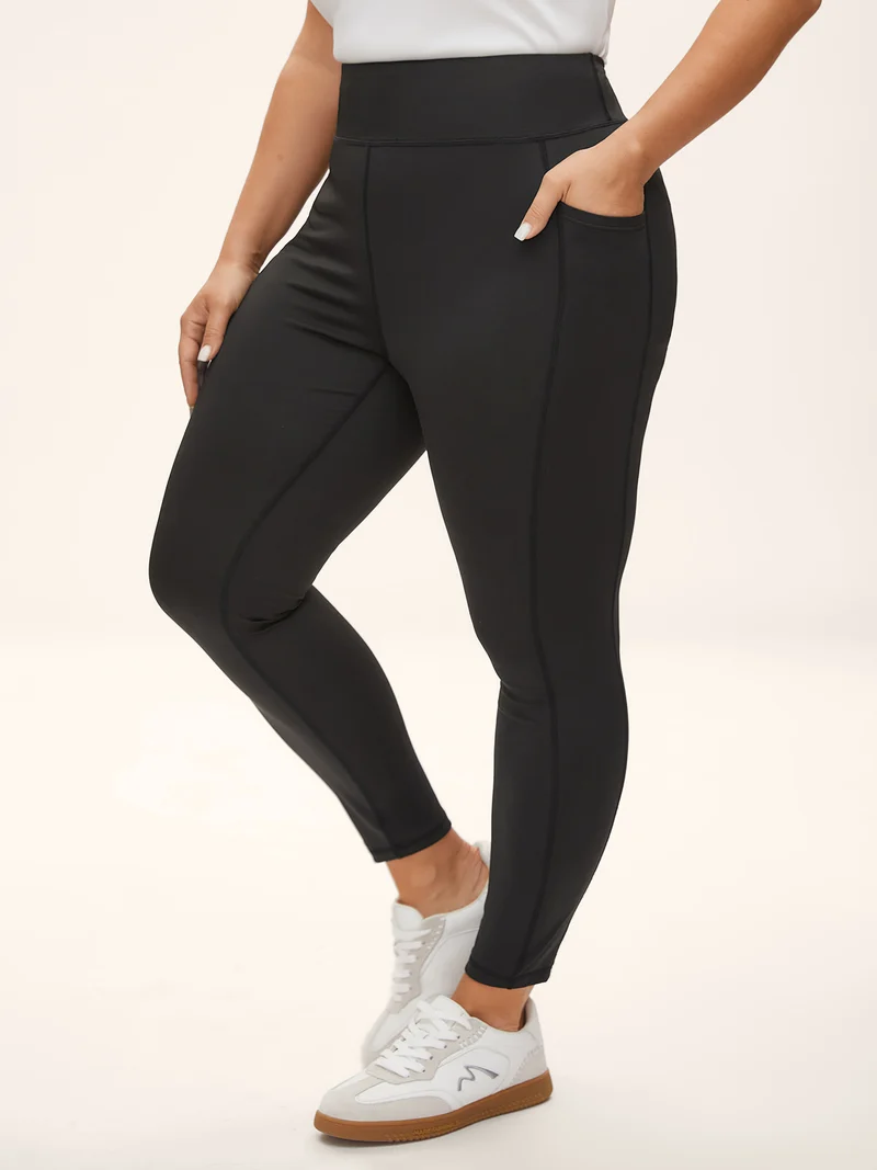 Stretchy Wide-Waistband Tight-Fit Leggings