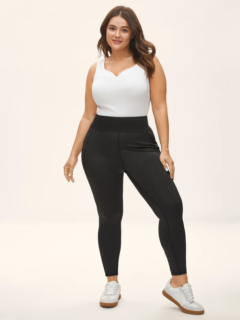 Stretchy Wide-Waistband Tight-Fit Leggings